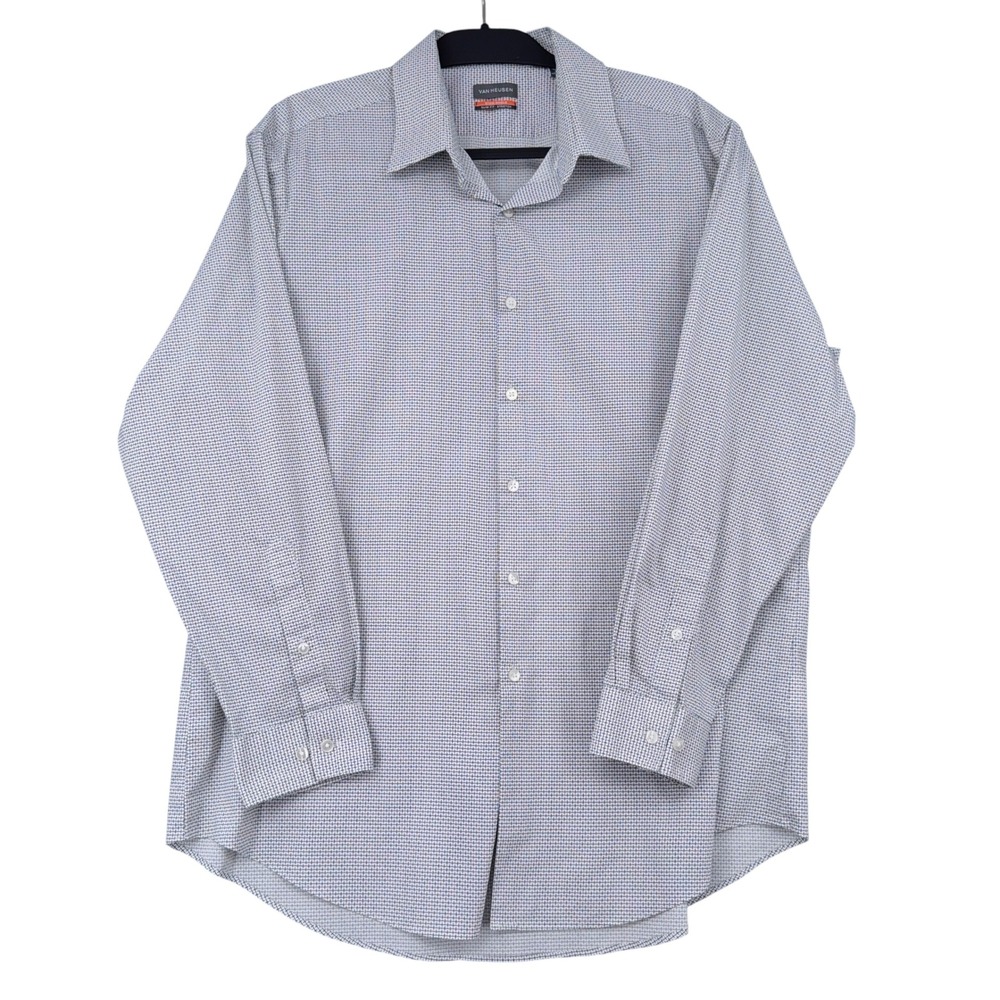 Van Heusen Mens XL Slim Fit Stretch Stain Shield Grey Grid Button Down Shirt